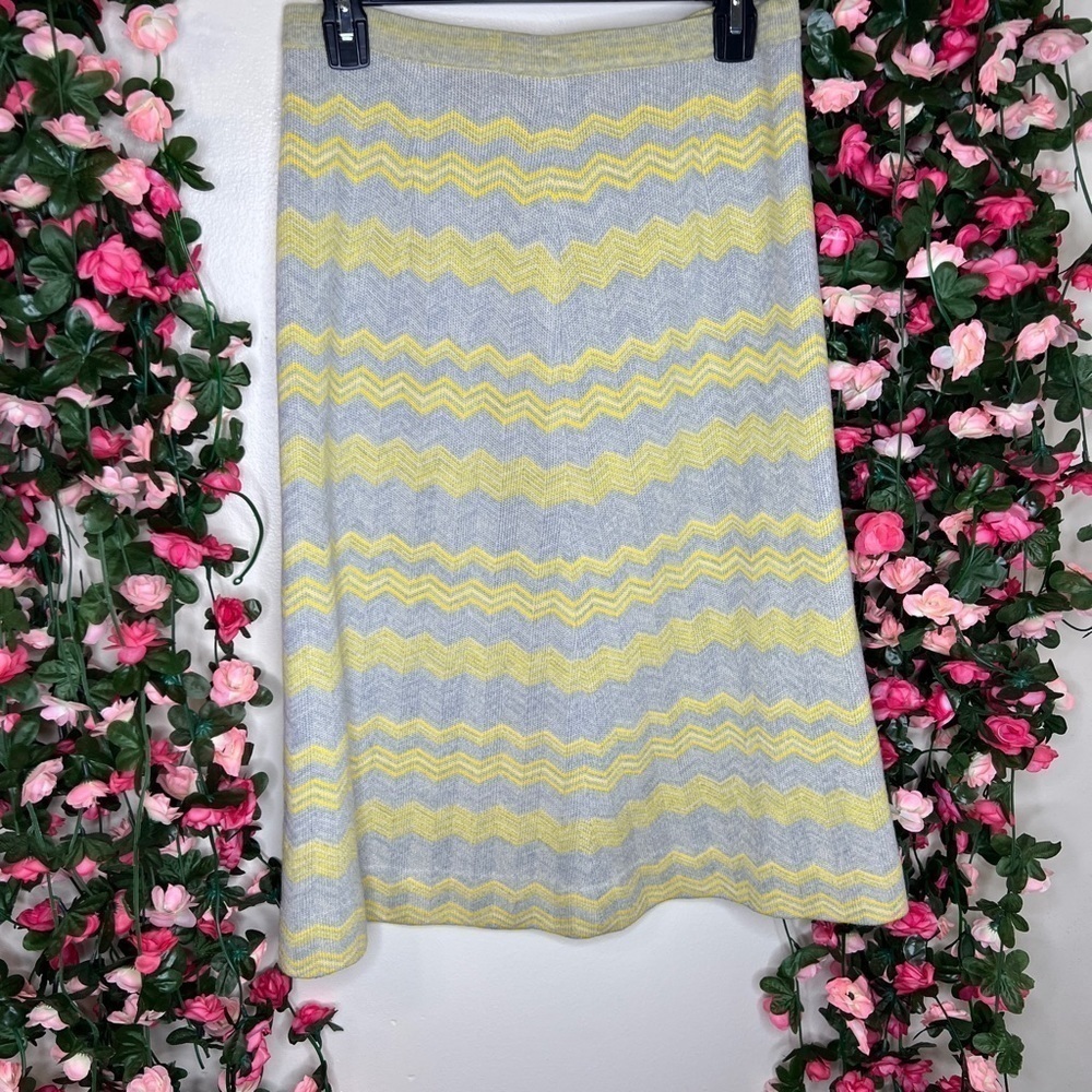 Vintage Sebastian Chevron Yellow /Grey 100% Wool Skirt Womens Work Office 6